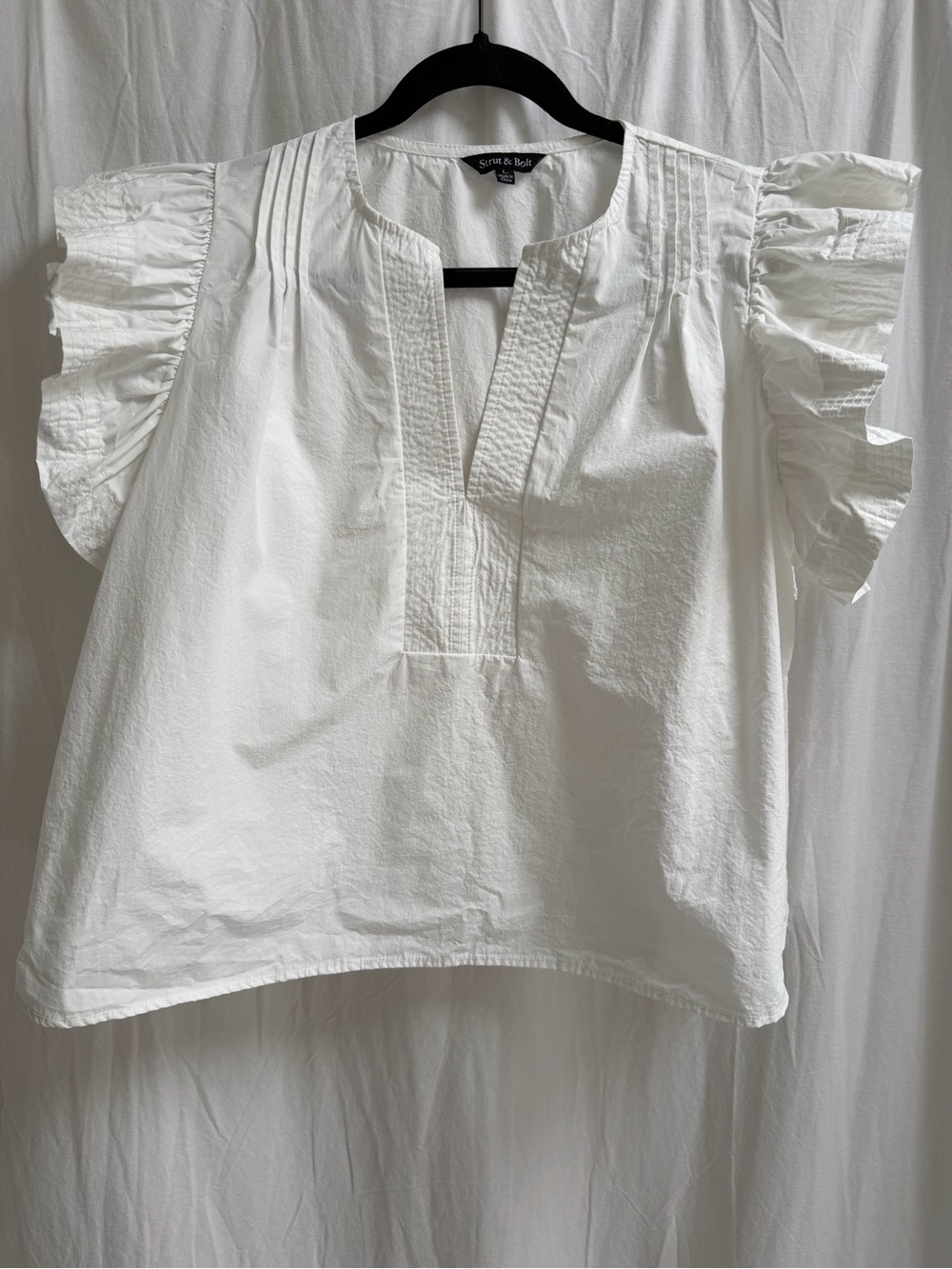 White Cotton Ruffle Sleeve Blouse